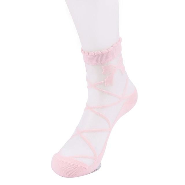 Transparent Princess Socks - Pink Bow - socks