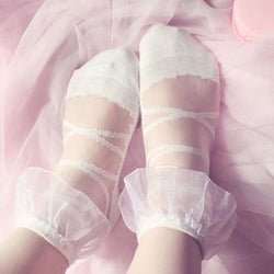 Kawaii White Transparent Lace Ruffled Socks Ankle Stockings Lolita Fashion