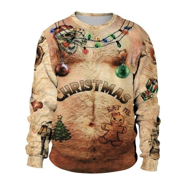 Ugly Christmas Sweaters - L / Hairy Chest - christmas sweaters, crewneck sweater, crewnecks, festive, holiday