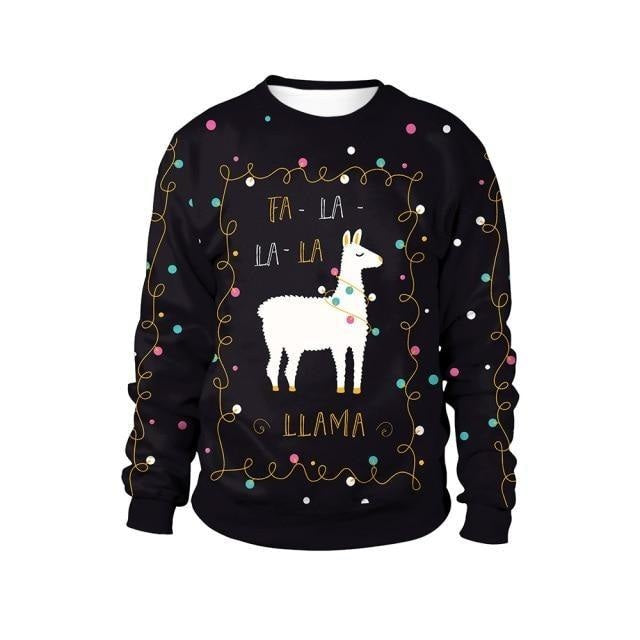 Ugly Christmas Sweaters - XL / Black Llama - christmas sweaters, crewneck sweater, crewnecks, festive, holiday