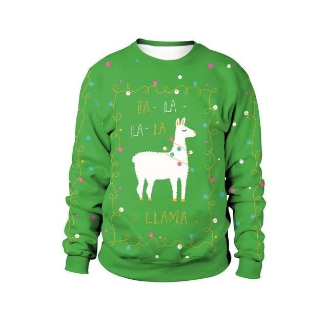 Ugly Christmas Sweaters - XL / Green Llama - christmas sweaters, crewneck sweater, crewnecks, festive, holiday