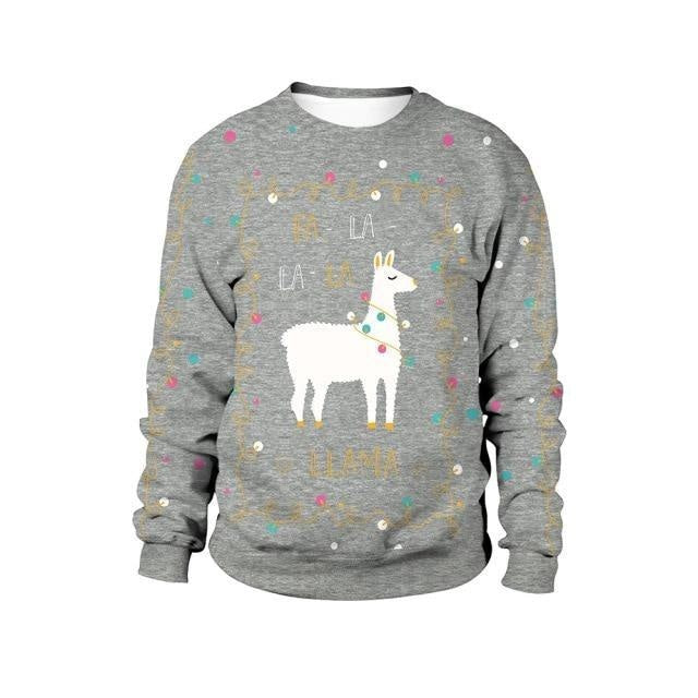 Ugly Christmas Sweaters - XL / Grey Llama - christmas sweaters, crewneck sweater, crewnecks, festive, holiday