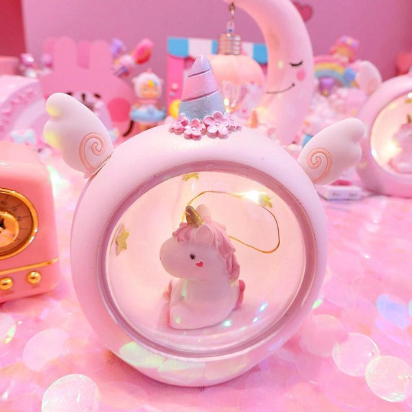 Pink Unicorn Globe Night Light Table Lamp Christmas Ornament Fairy Kei Kawaii