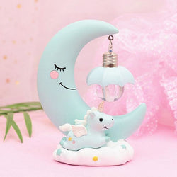 Pastel Fairy Kei Unicorn Moon Night Light Table Lamp Bedside Cute Decor