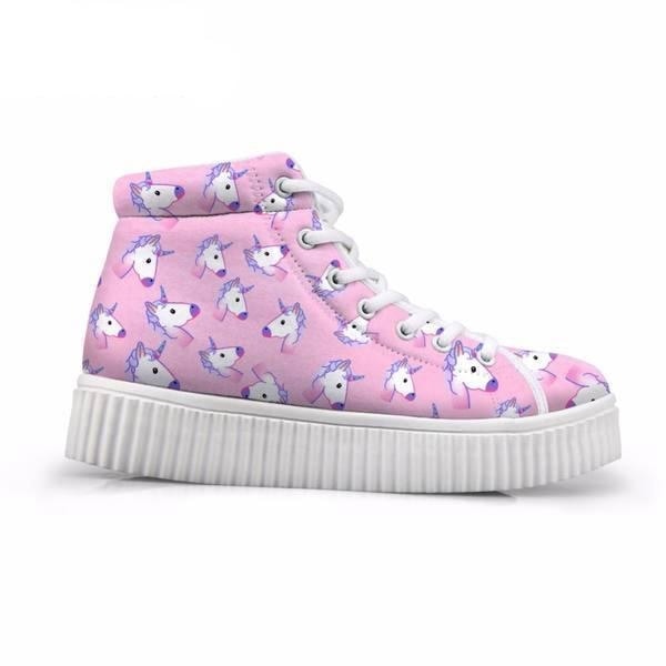 Unicorn Wedge High Tops (Many Colors) - Emoji Pink Unicorn / 5 - Shoes