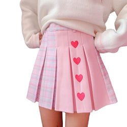 Valentine Pleated Skirt - L - fairy kei, hearts, love, lovecore, pastel kei