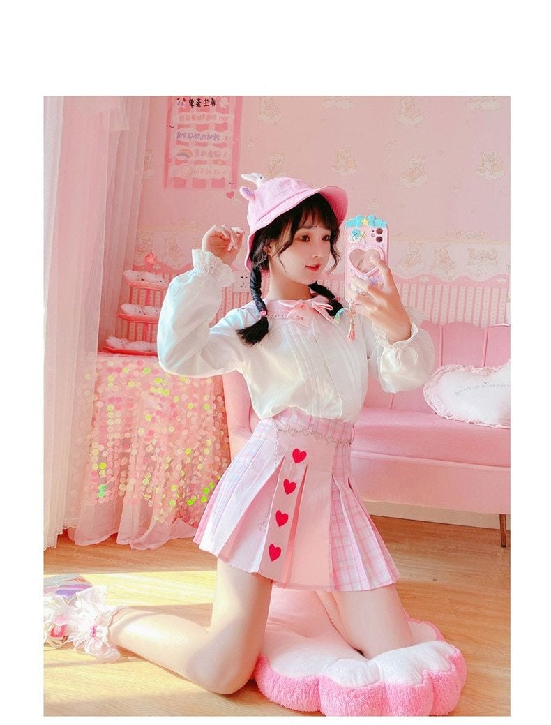 Valentine Pleated Skirt - fairy kei, hearts, love, lovecore, pastel kei
