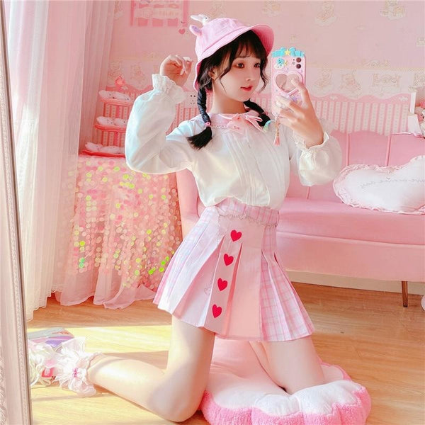 Valentine Pleated Skirt - fairy kei, hearts, love, lovecore, pastel kei