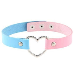 Kawaii Pink Blue Heart Choker Collar Vegan Leather Bondage Leash Kink 