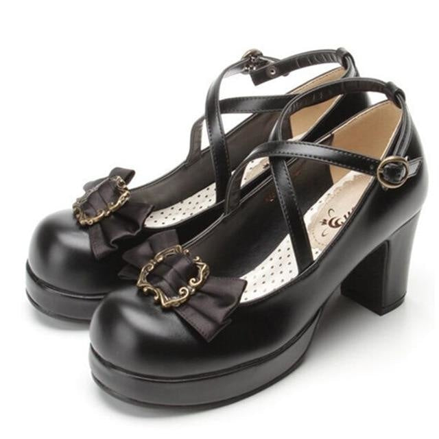 Victorian Bow Lolita Heels - Black / 6 - Shoes