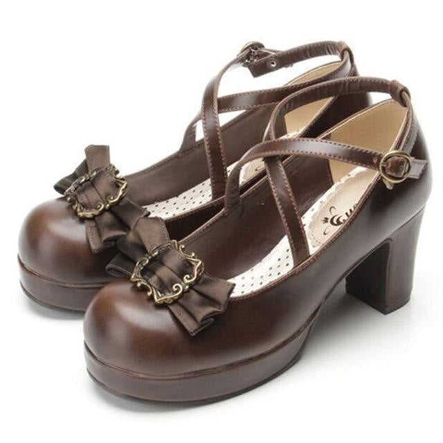 Victorian Bow Lolita Heels - Brown / 6 - Shoes