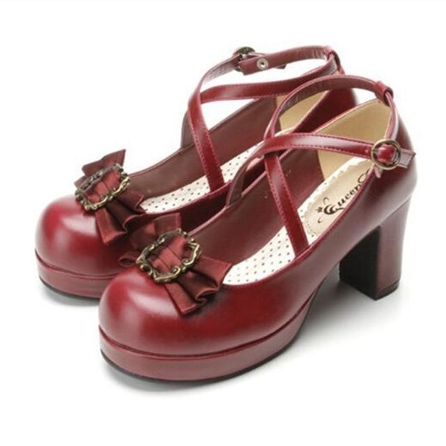 Victorian Bow Lolita Heels - Wine red / 4 - Shoes
