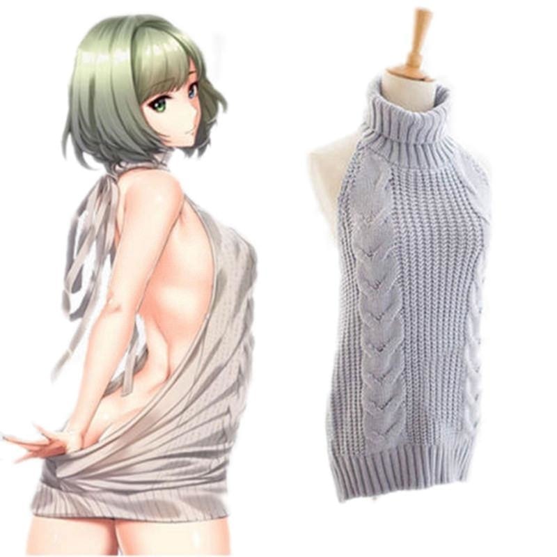 virgin killer sweater dress knit turtleneck sweatshirt long backless high neck cosplay anime girls harajuku japan kawaii fashion by ddlg playground
