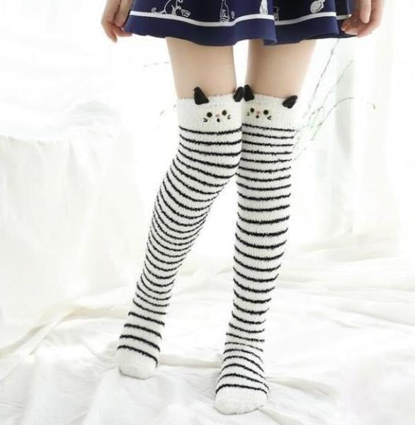 White Kitty Thigh Highs - socks