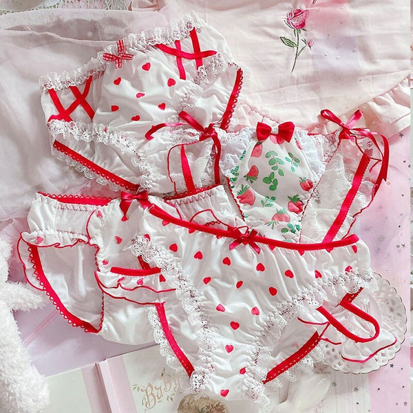 Red & White Lolita Panties - panties, strawberries, strawberry, underwear, undies