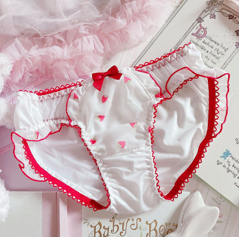Red & White Lolita Panties - Strawberry / M - panties, strawberries, strawberry, underwear, undies