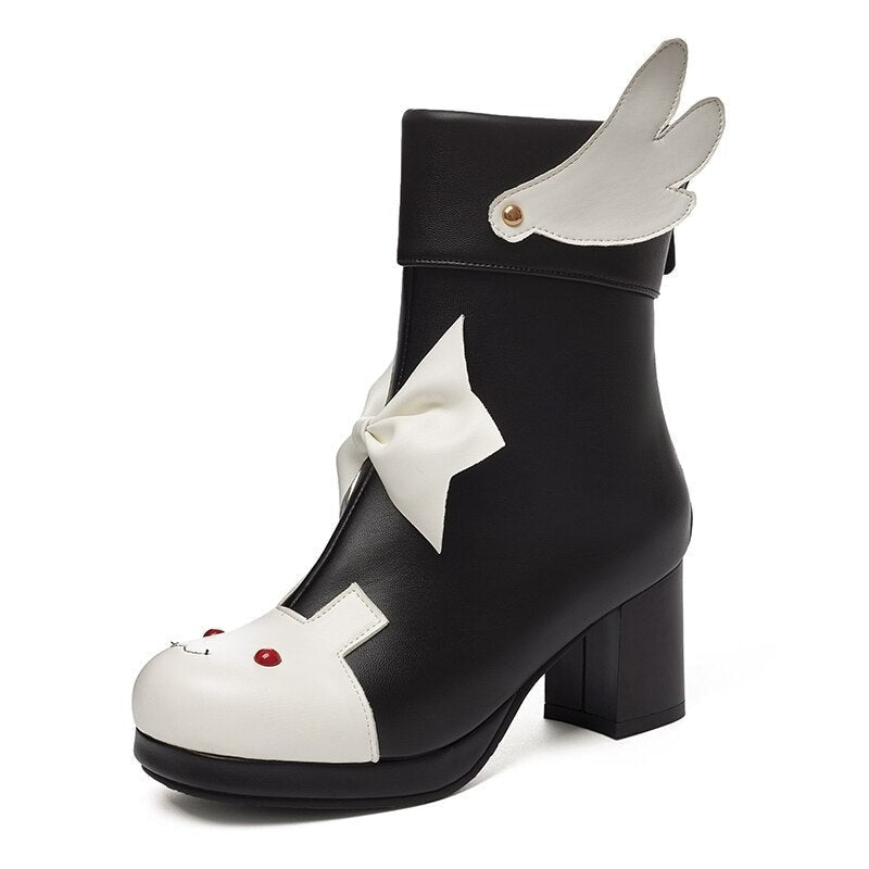 Winged Bunny Booties - Black / 7.5 - anime, anke booties, ankle boots