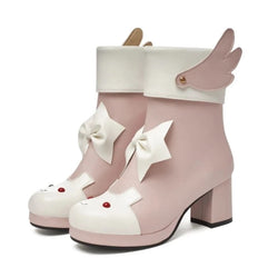 Winged Bunny Booties - Pink / 10.5 - anime, anke booties, ankle boots