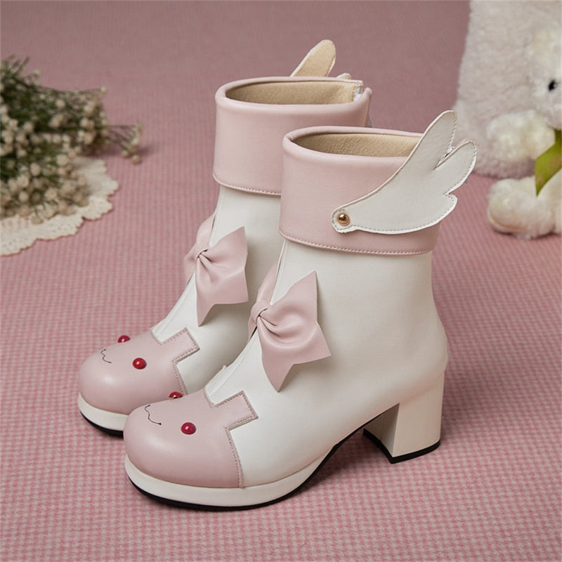 Winged Bunny Booties - White / 4 - anime, anke booties, ankle boots