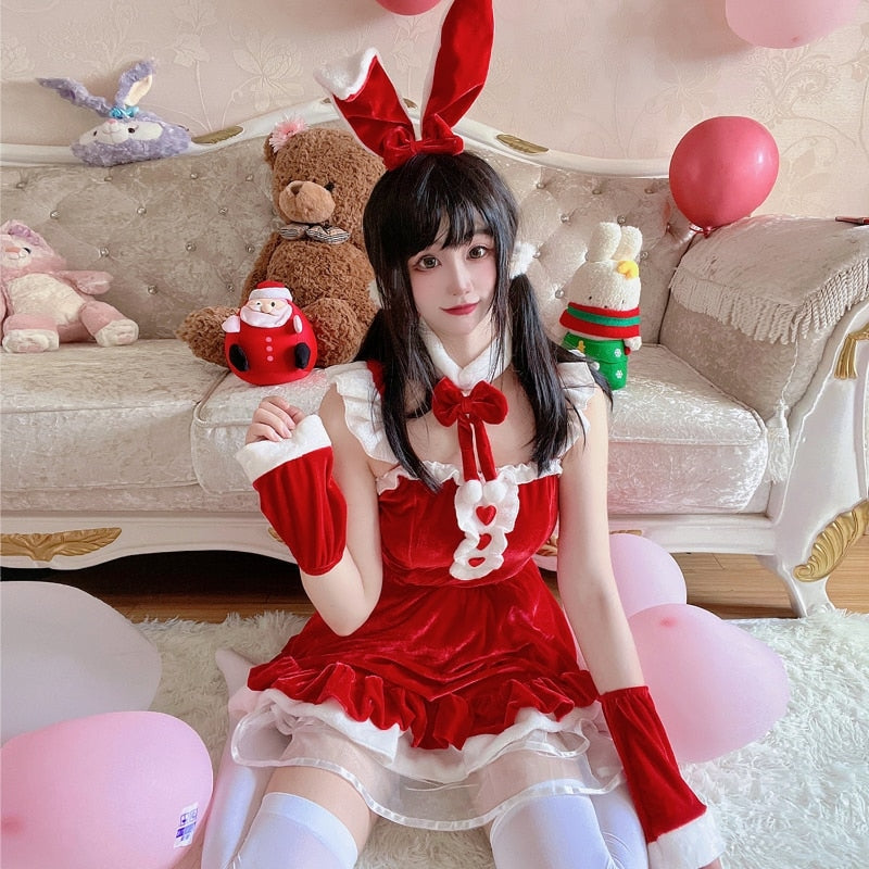 Winter Bunny Cosplay Set Velvet Velour Pink Santa Clause Holiday – DDLG ...