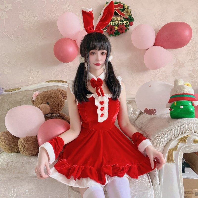 Winter Bunny Cosplay Set Velvet Velour Pink Santa Clause Holiday – DDLG ...