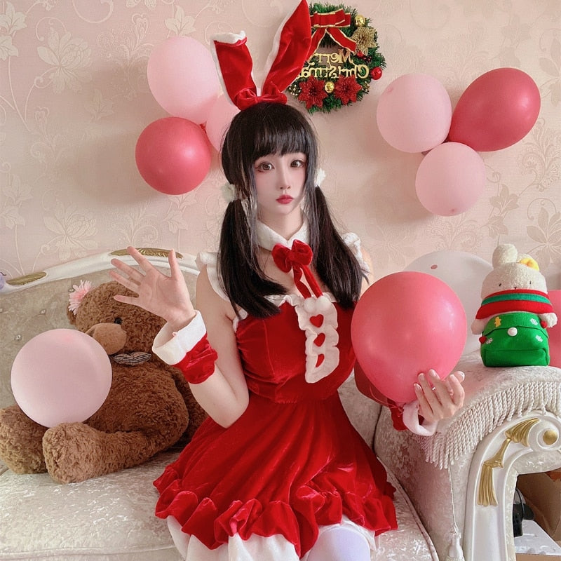 Winter Bunny Cosplay Set Velvet Velour Pink Santa Clause Holiday – DDLG ...