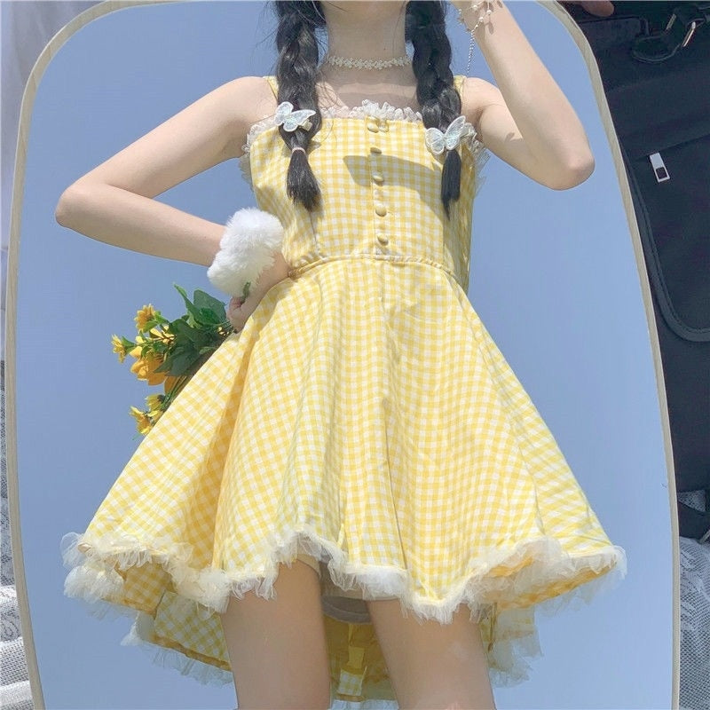 Yellow Plaid Babydoll Dress - country girl, coutry, dollette, dress, dresses