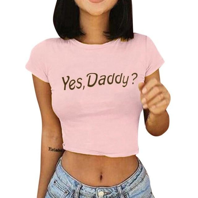 Yes Daddy Cropped Tee - Pink / S - shirt