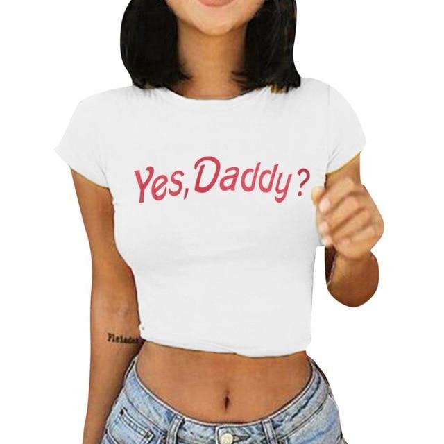 Yes Daddy Cropped Tee - White / XL - shirt