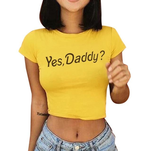Yes Daddy Cropped Tee - Yellow / S - shirt